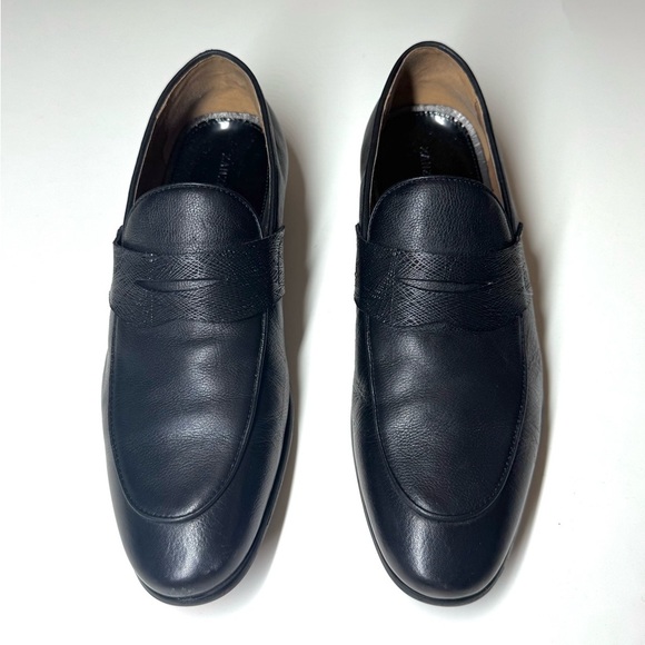 ZANZARA Mens PENNY LOAFERS 1/2 in Heeled Black Leather Dress SHOES Size- 10 - Picture 2 of 9